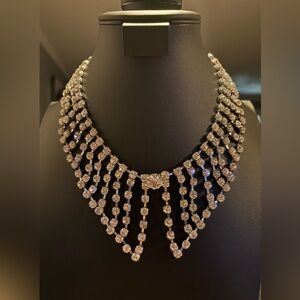 Elegant Silver Rhinestone Collar Necklace